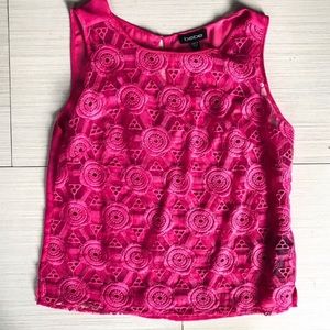 Bebe Hot Pink Embroidered Sleeveless Blouse